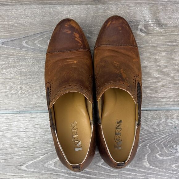 Korks Gertrude Women’s Sz 9M Brown Leather Slip-On Almond Cap Toe Shoes - Picture 5 of 10